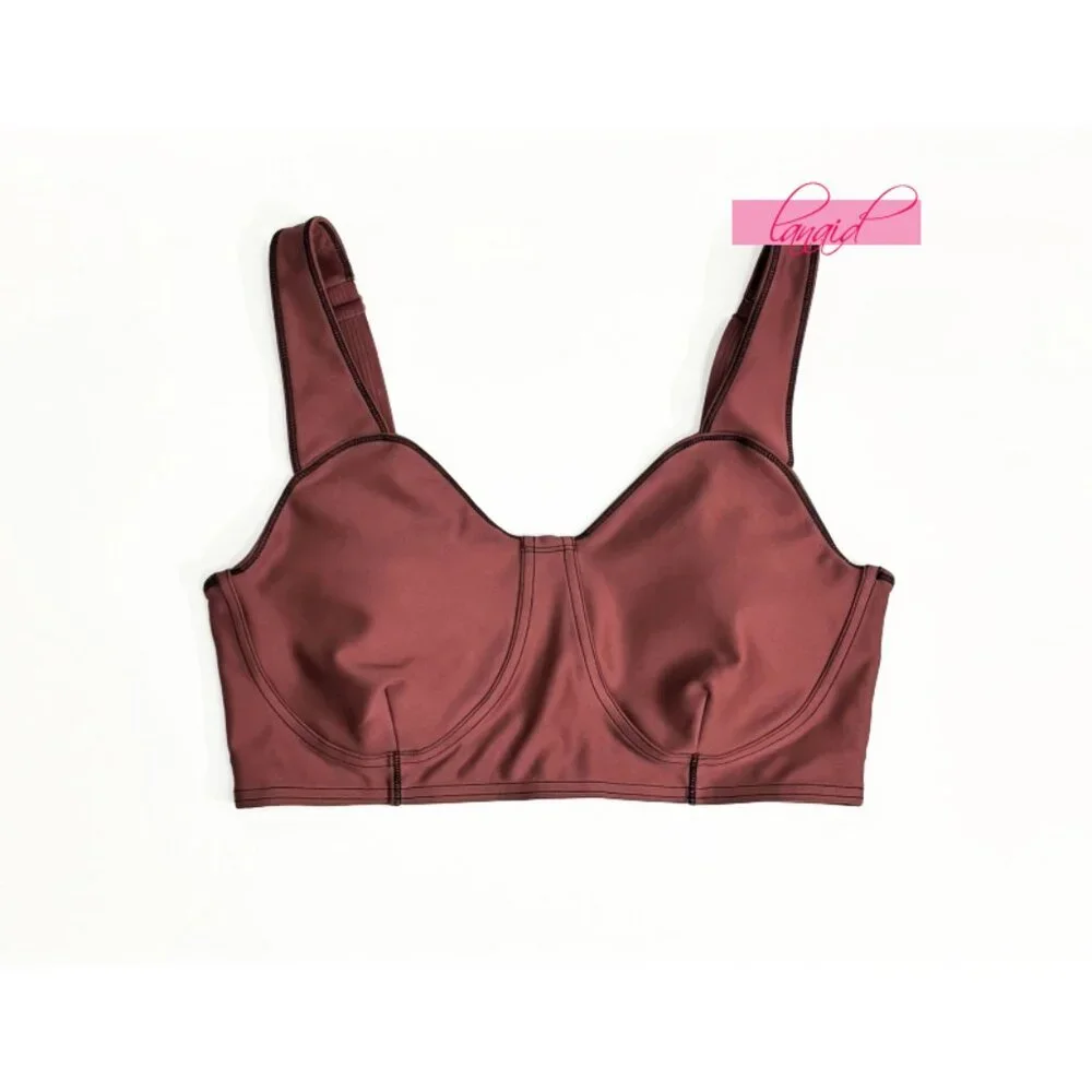 Alo Airlift Redefine Bra Burgundy Truffle Black Padded Sports Bralette Crop Top